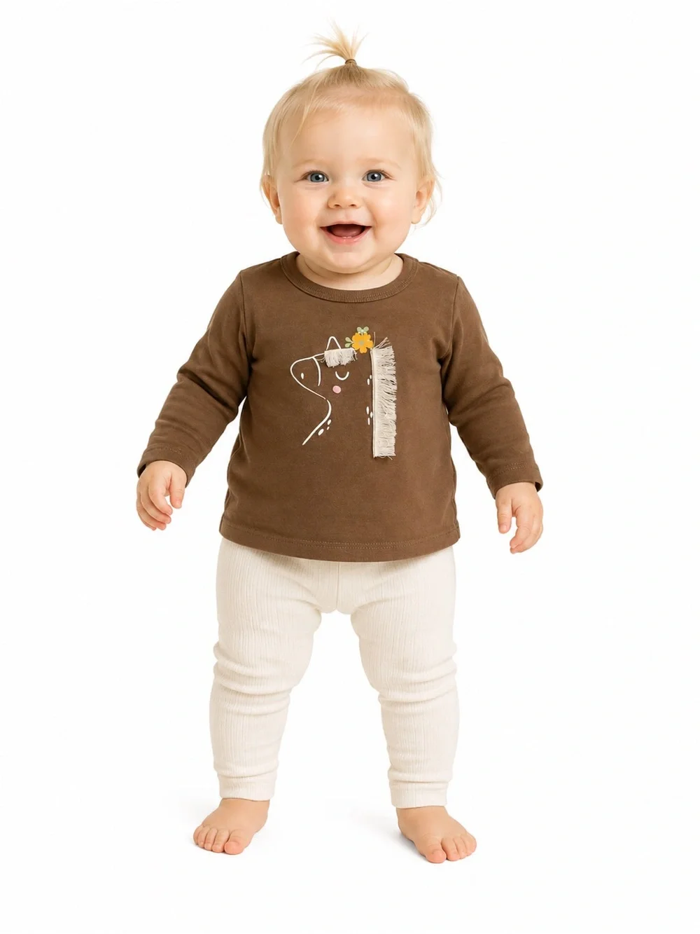 First Impressions Baby Horse Graphic Long Sleeve Tee Brown Neutral Top | 3-6M